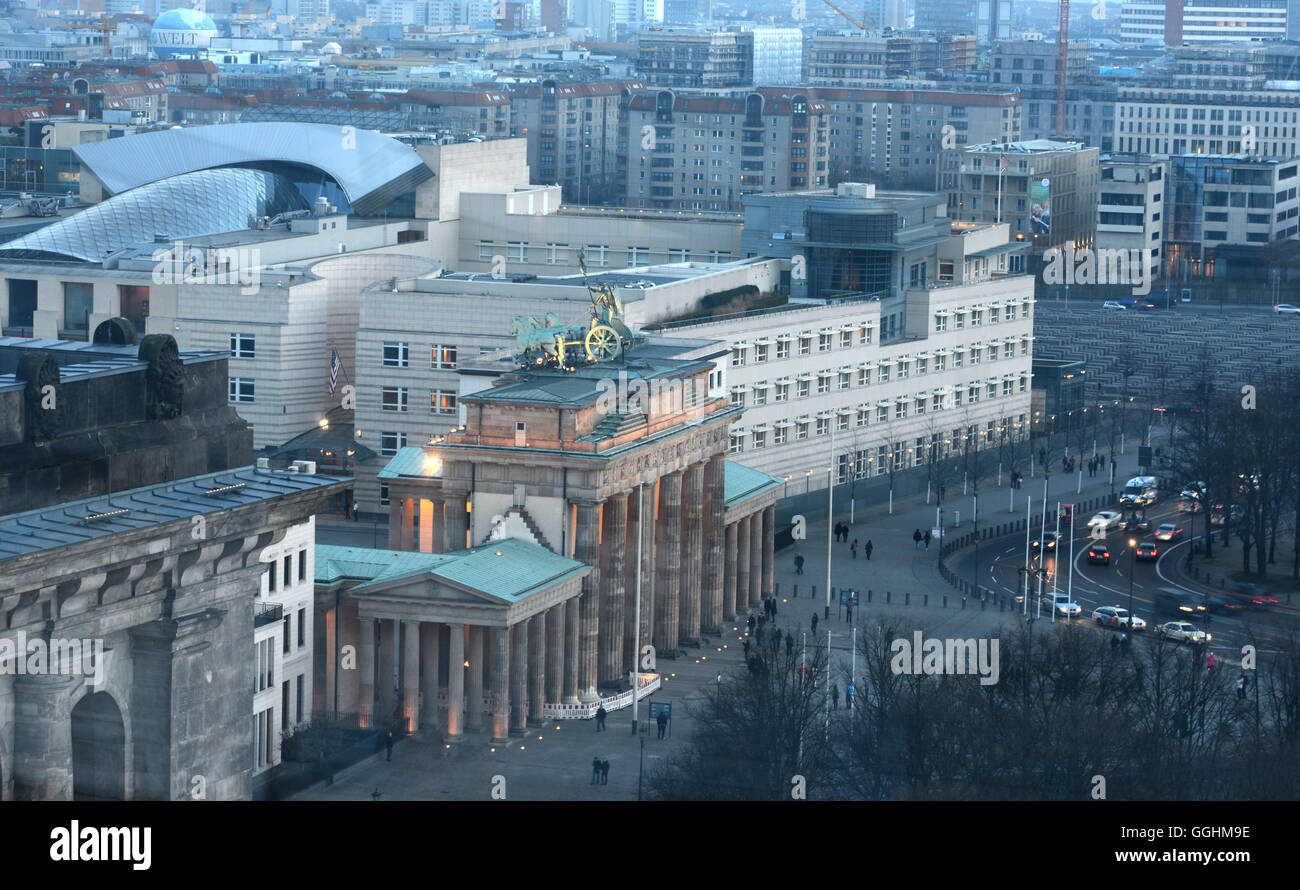 View of the Brandenburg gate and American embassy, Berlin, Germany ...