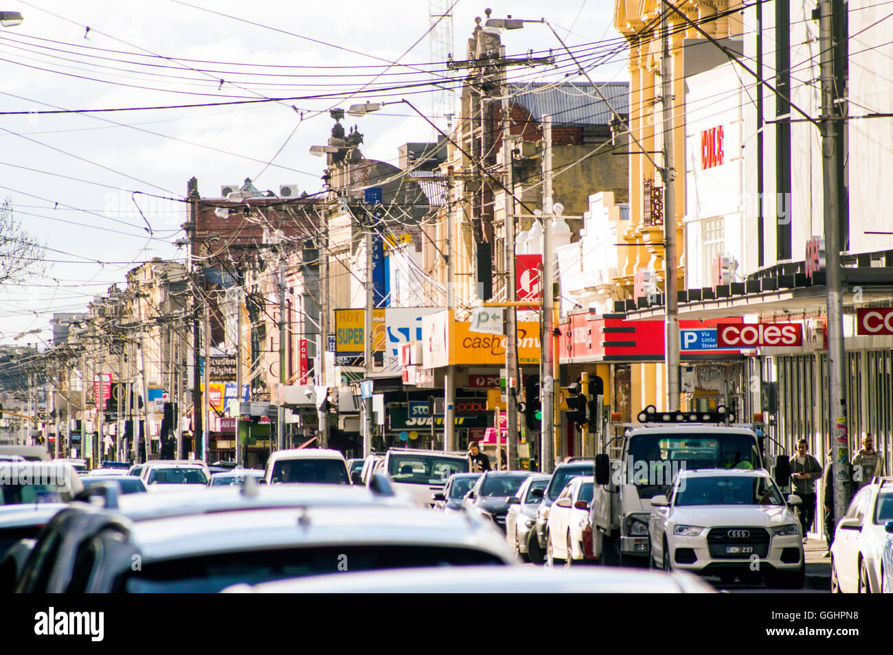 View of Smith Street looking North, Fitzroy, Victoria, Australia Stock Photo