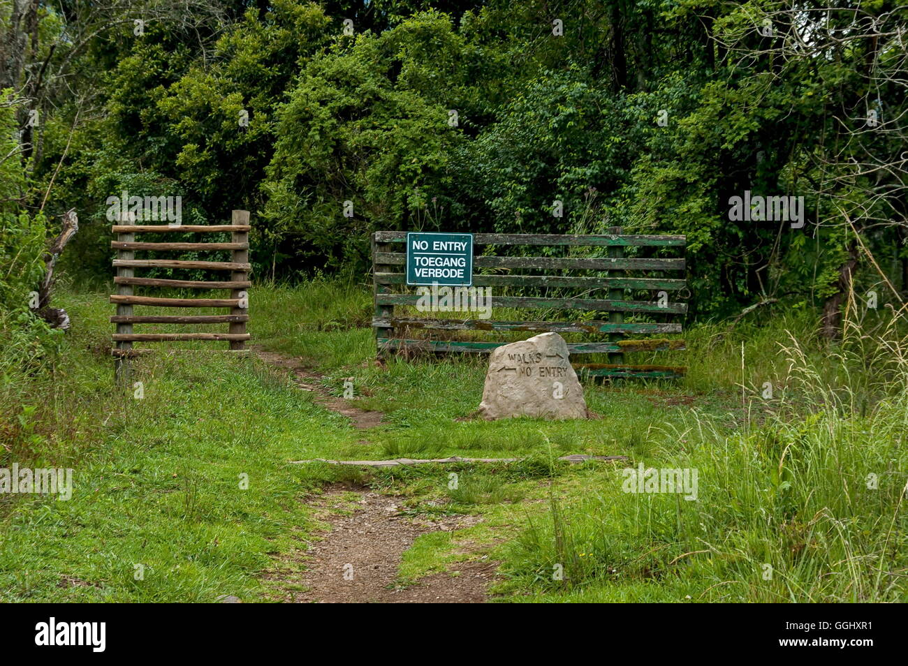 Indicative stone sign in Royal Natal National Park in Drakensberg, South Africa Stock Photo