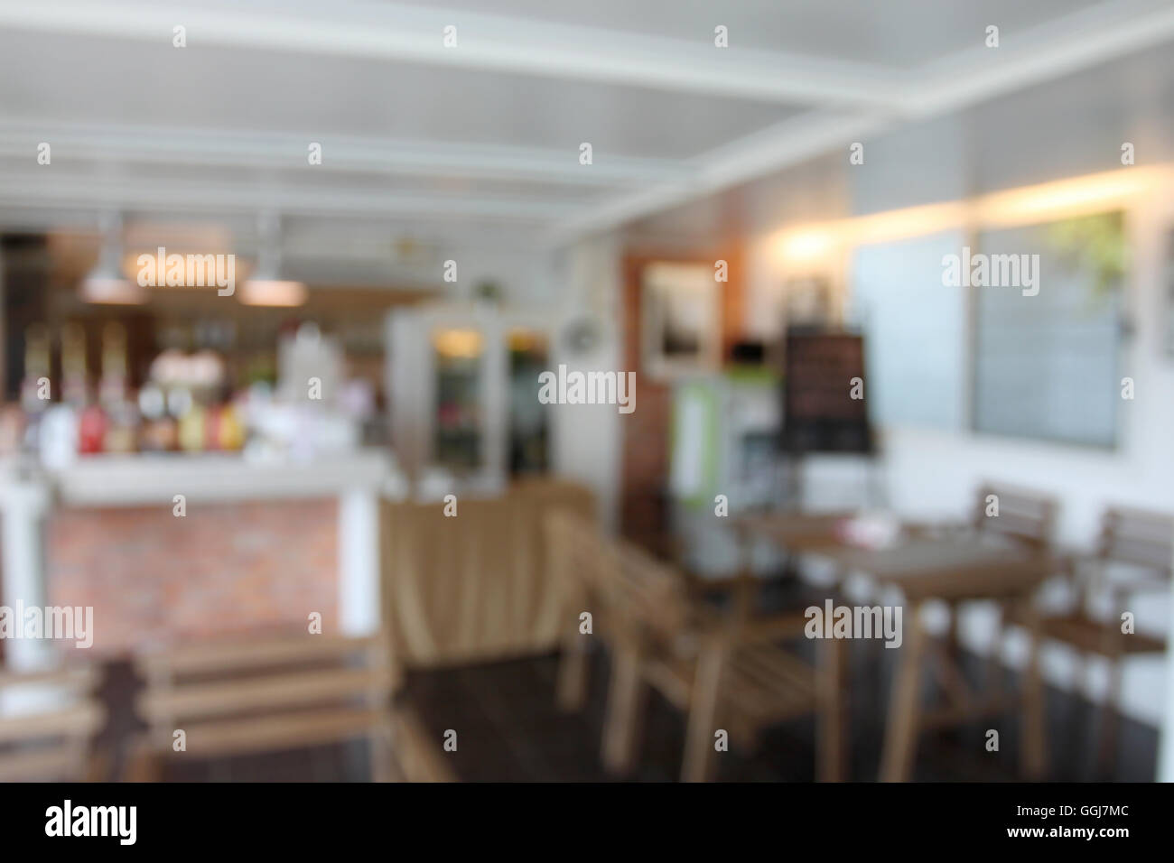 Background blur of Restaurants cafe in the perspectives is not clear. Stock Photo