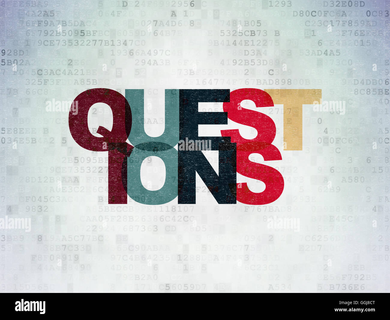 Studying concept: Questions? on Digital Data Paper background Stock ...