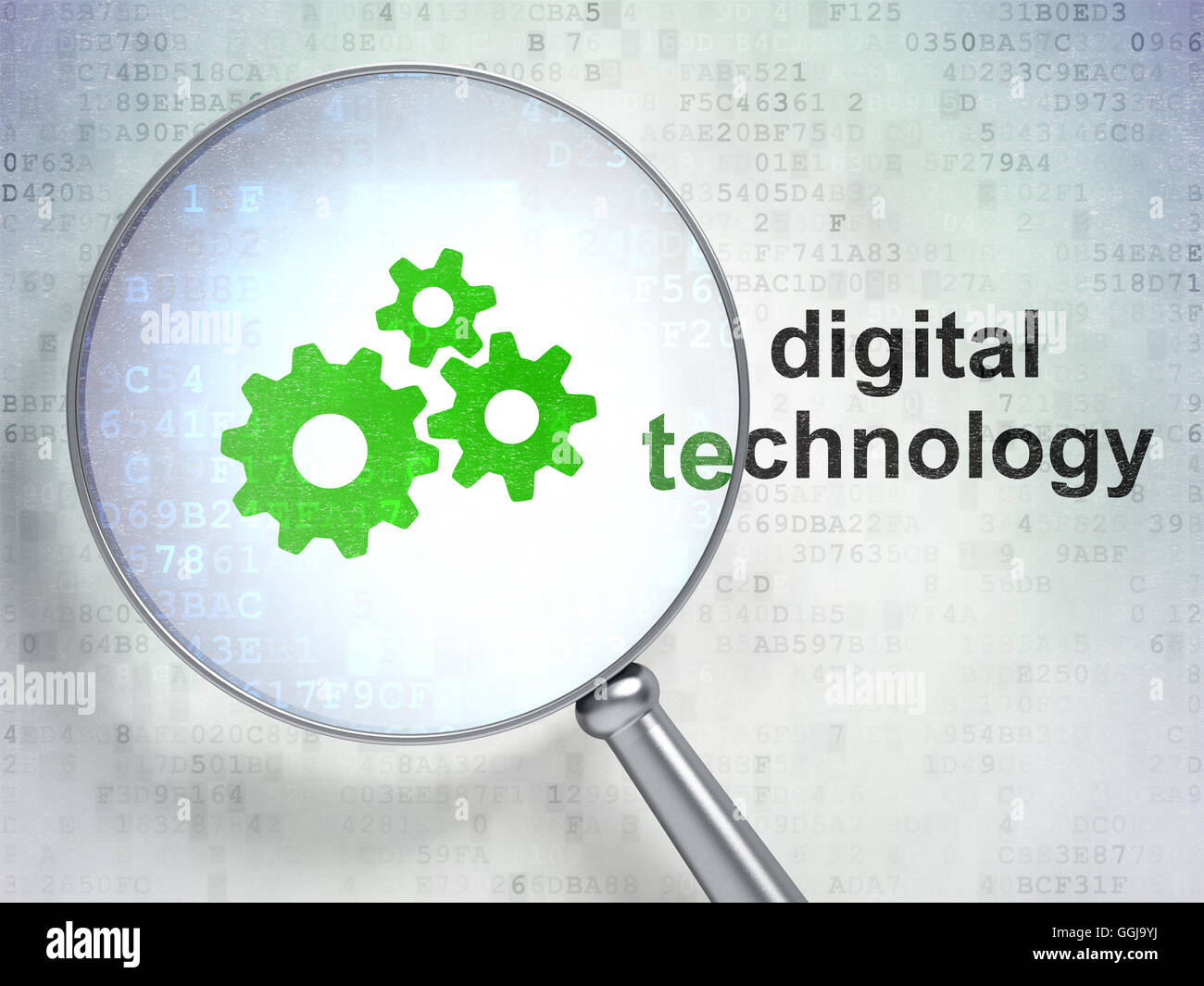 Data concept: Gears and Digital Technology with optical glass Stock ...