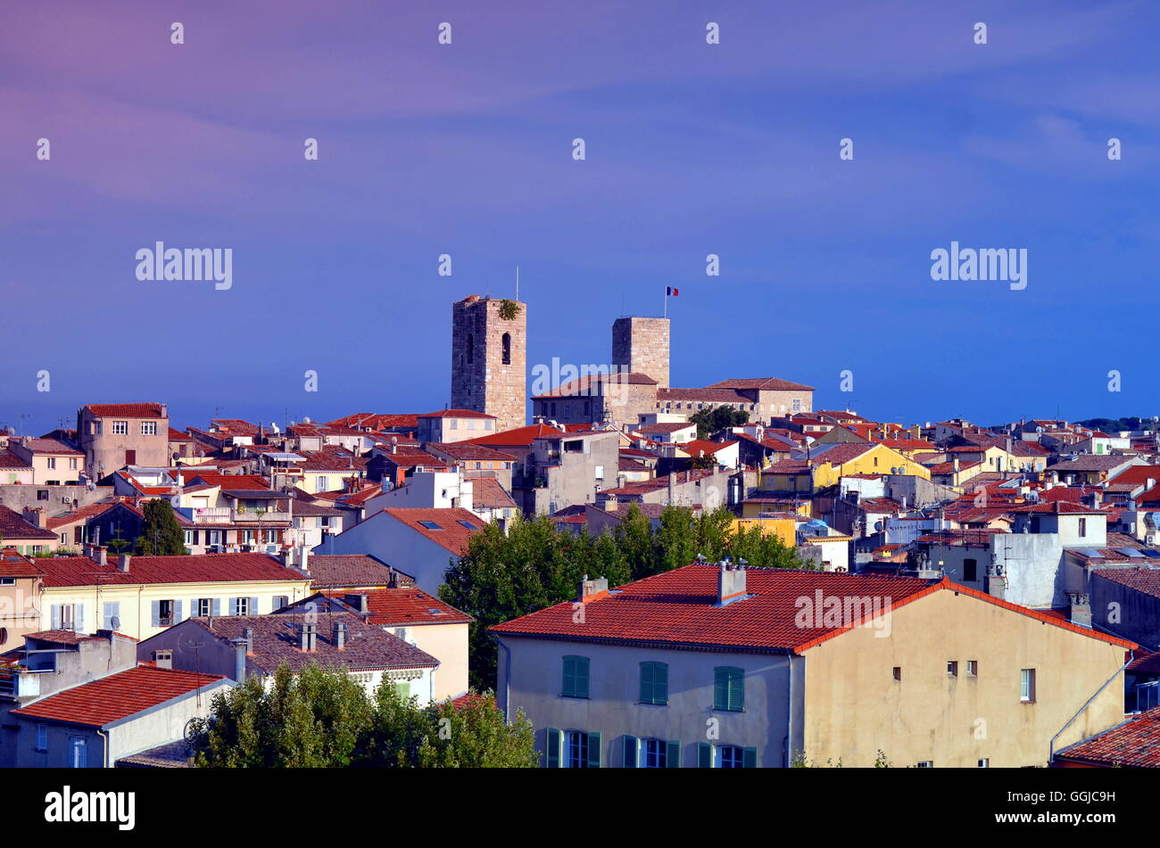 overview over the city of antibes, france at evening time Stock Photo