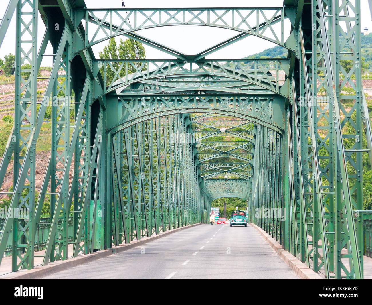 Traffic on Mauterner bridge over Danube river in Krems an der Donau, Wachau valley in Lower Austria Stock Photo