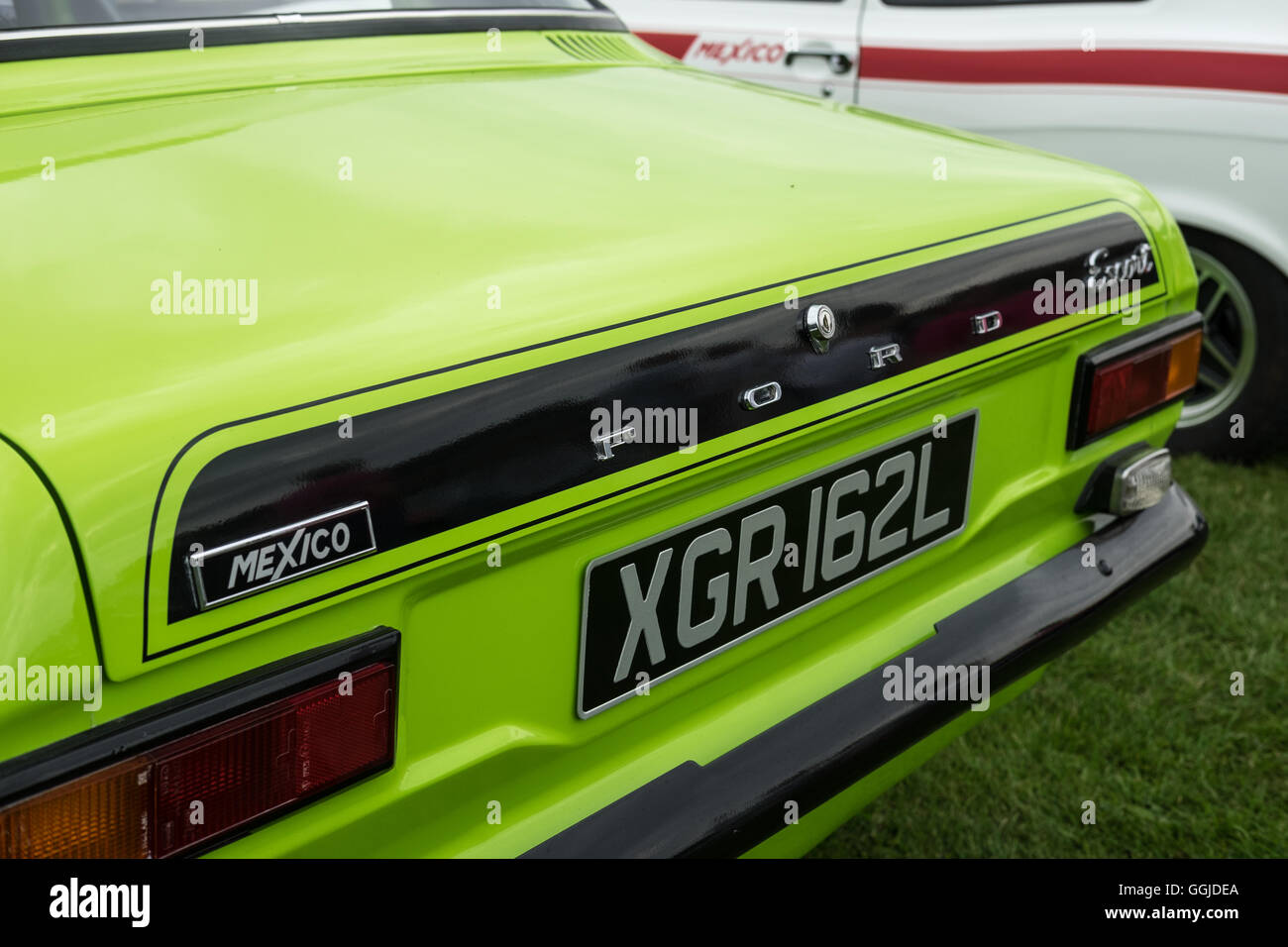Rear of a green Ford MK1 Escort mexico Stock Photo