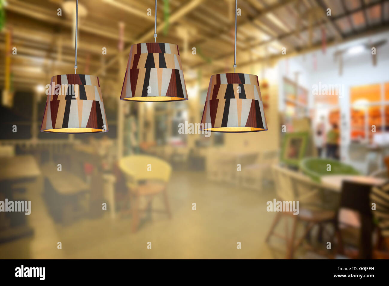 Warm lighting modern ceiling lamps in the cafe and interior decoration ...