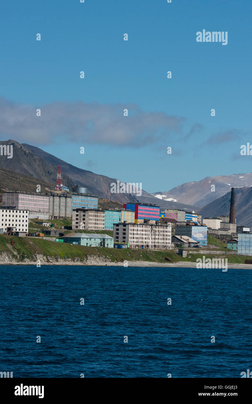 Russia, Komsomolskaya Bay, Chukotka Autonomous Okrug. Port of Provideniya, across the Bering Strait from Alaska. Stock Photo