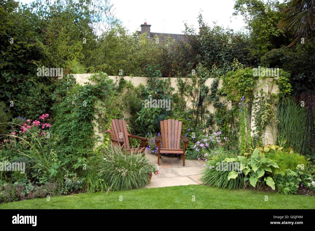 Patio- secluded by wall of climbers   MIW251694 Stock Photo