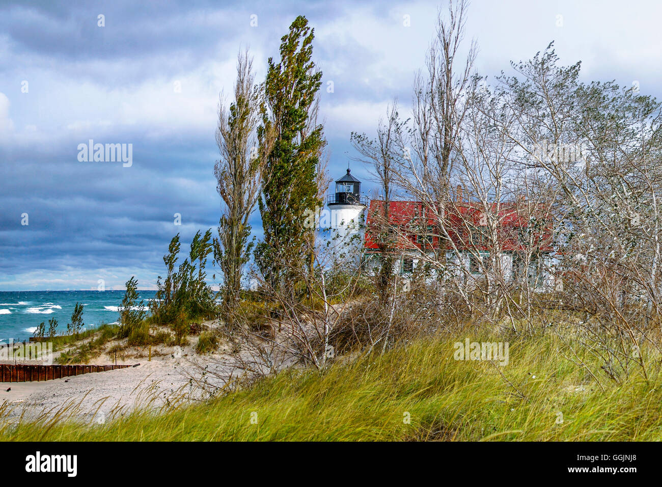 The classic Point Betsie Lighthouse on Lake Michigan, near the Sleeping