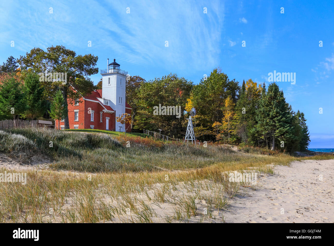 The 40 Mile Point Lighthouse on Lake Huron, Rogers City, Michigan, Lower Peninsula, USA Stock Photo