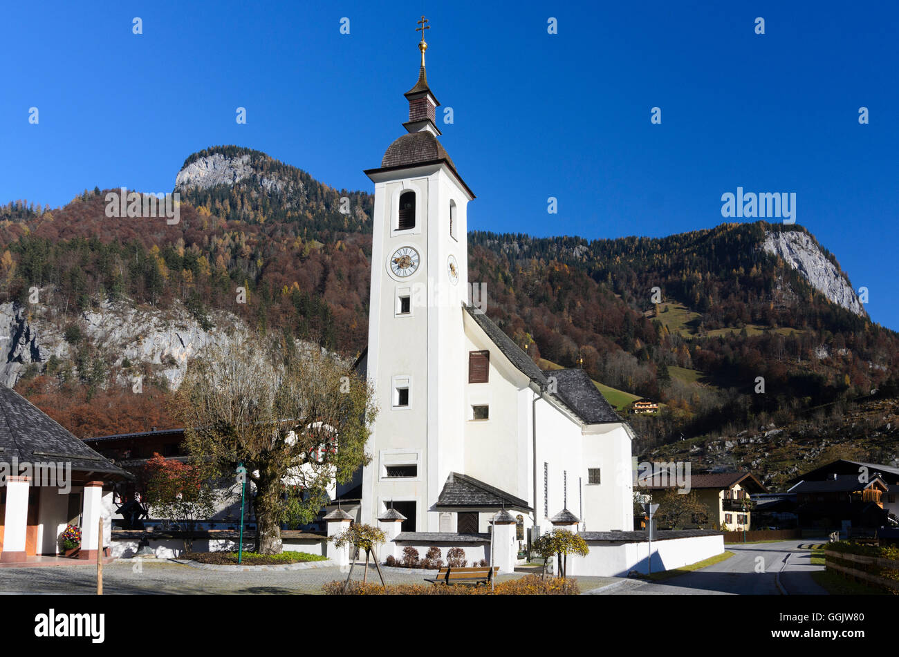 Weißbach bei Lofer: church and Nature Park Weißbach, Austria, Salzburg, Pinzgau Stock Photo