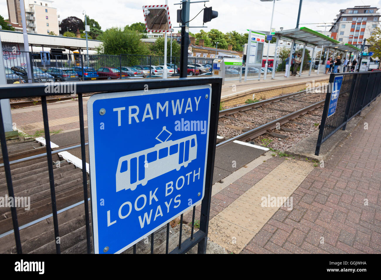 Tramway warning sign at Beckenham Junction Station, Beckenham, Kent, UK
