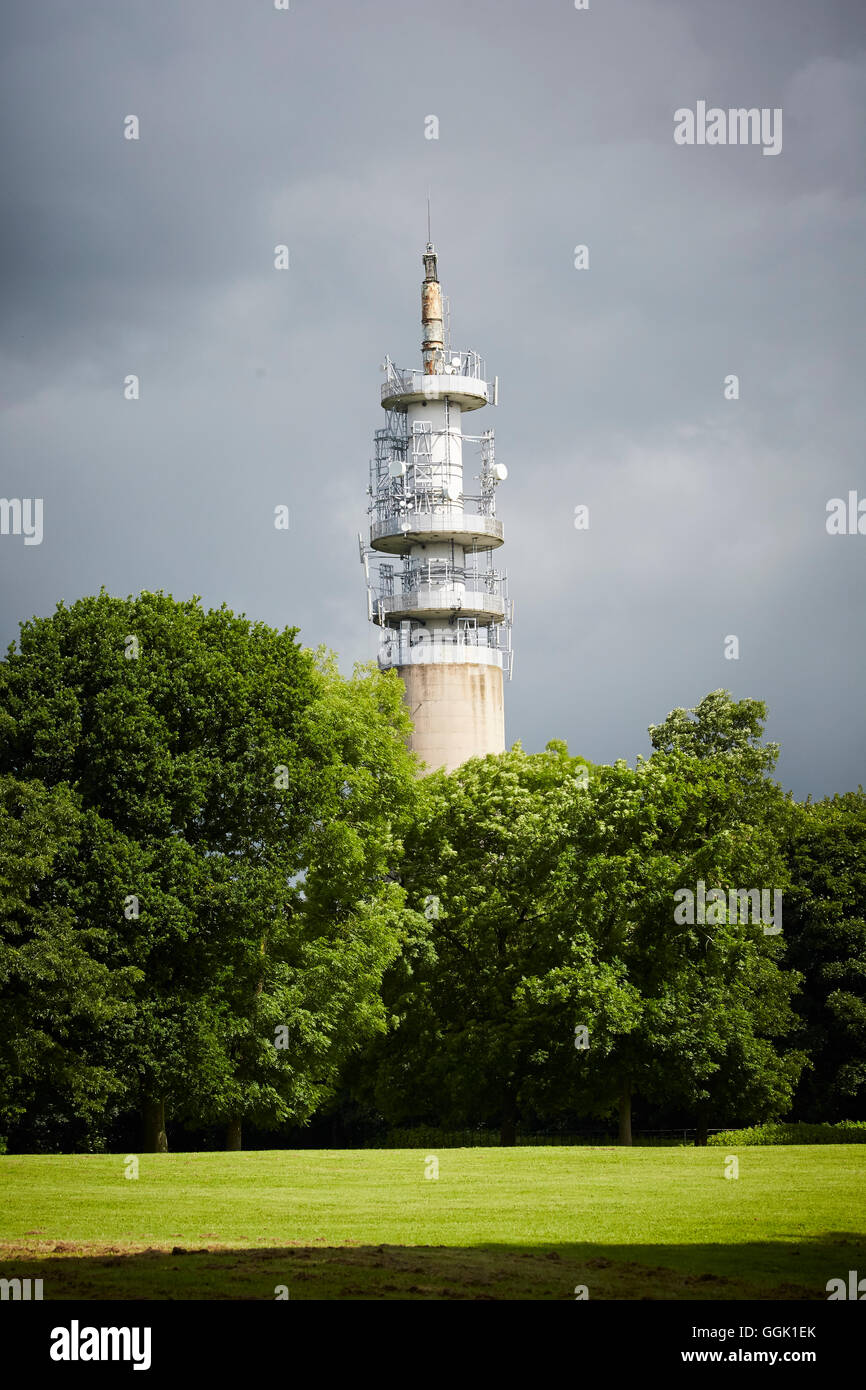 Heaton Park BT Tower  tall telecommunication tower built of reinforced concrete one of seven BT towers of the 'Chilterns' design Stock Photo