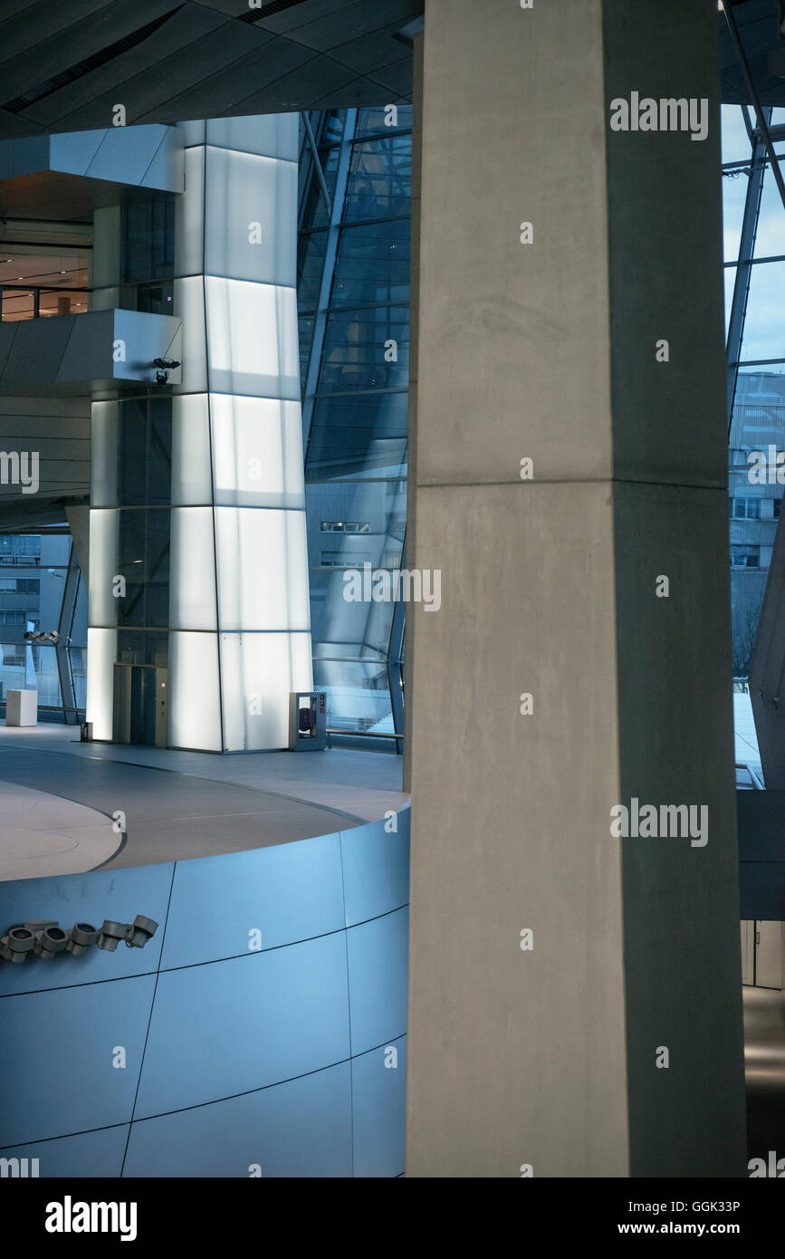 Interior view of BMW world, Olympic park, Munich, Bavaria, Germany, Architects Coop Himmelblau Stock Photo