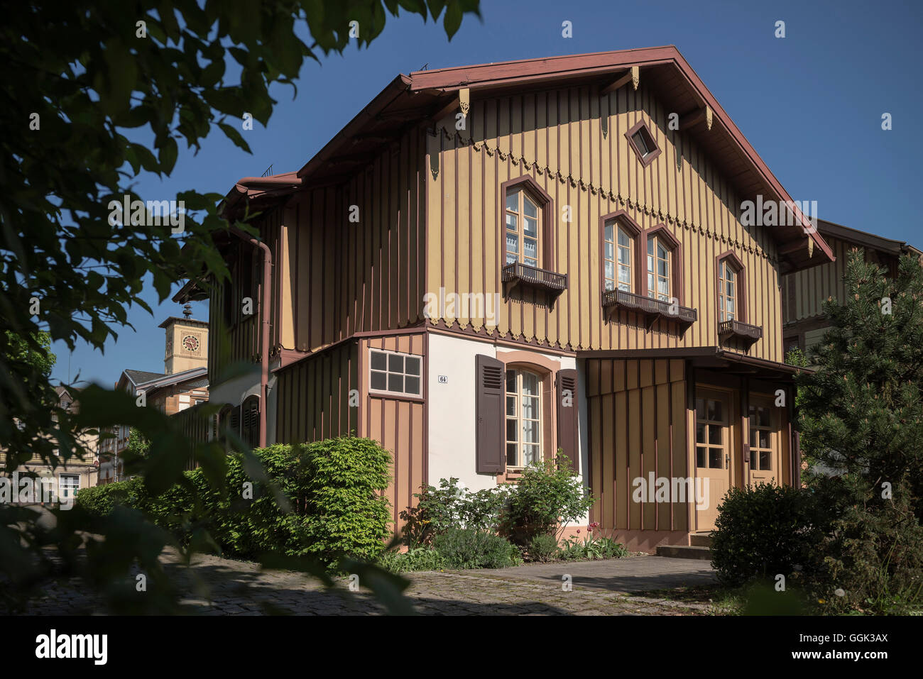 residential house, working-class quarter in Art Nouveau style architecture, Kuchen close to Geislingen, Swabian Alp, Baden-Wuert Stock Photo