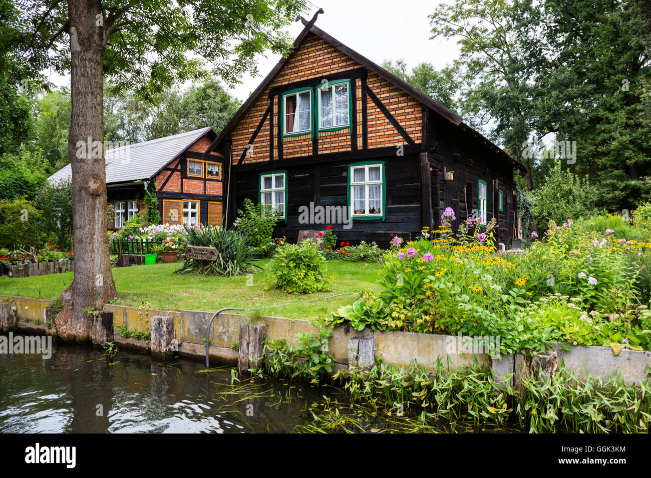 House in Spreewald, river Spree, UNESCO biosphere reserve, Lehde, Luebbenau, Brandenburg, Germany, Europe Stock Photo