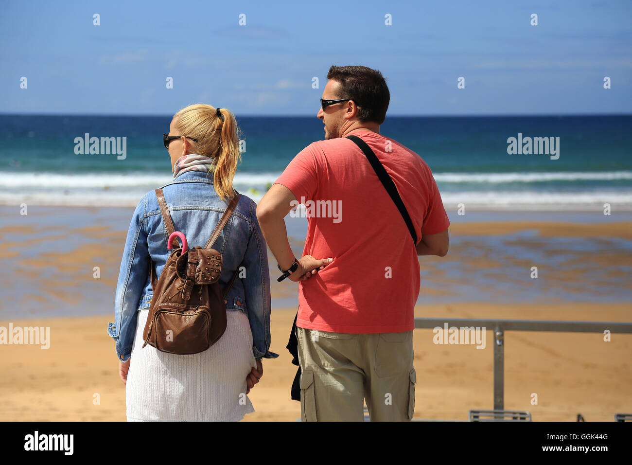 People at Zarautz beach, Spain, Basque County Stock Photo