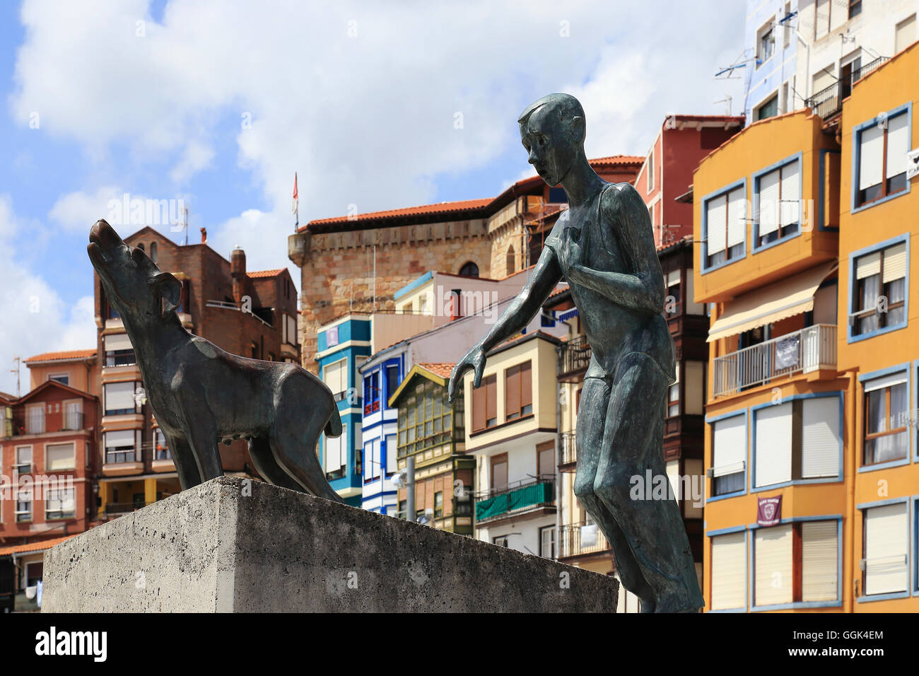 Sculpture in the harbour of Bermeo town, Spain, Basque County Stock Photo