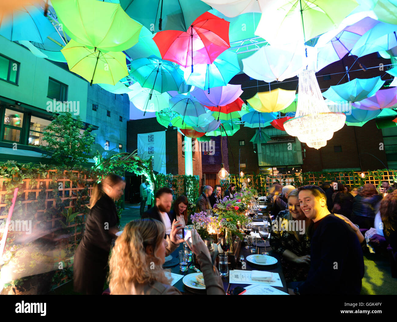 Umbrella ceiling, Restaurant in the Temple Bar quarter, Dublin, Ireland