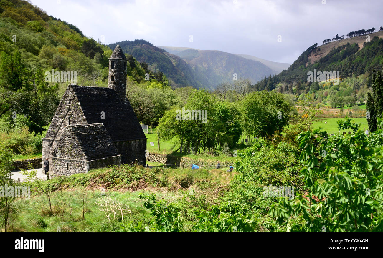 St. Kevin's Church  at Glendalough in the Wicklow Mountains, South of Dublin,  County Wicklow, Ireland Stock Photo