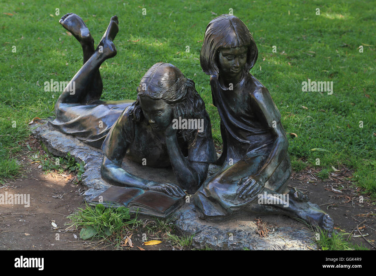 Part of the sculpture 'Alice and the white rabbit' by Edwin Russell in Guildford, Surrey, England Stock Photo