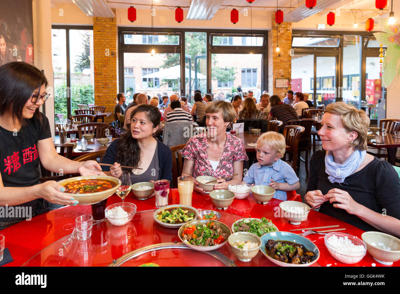 Women in a Chinese restaurant, Leipzig, Saxony, Germany Stock Photo