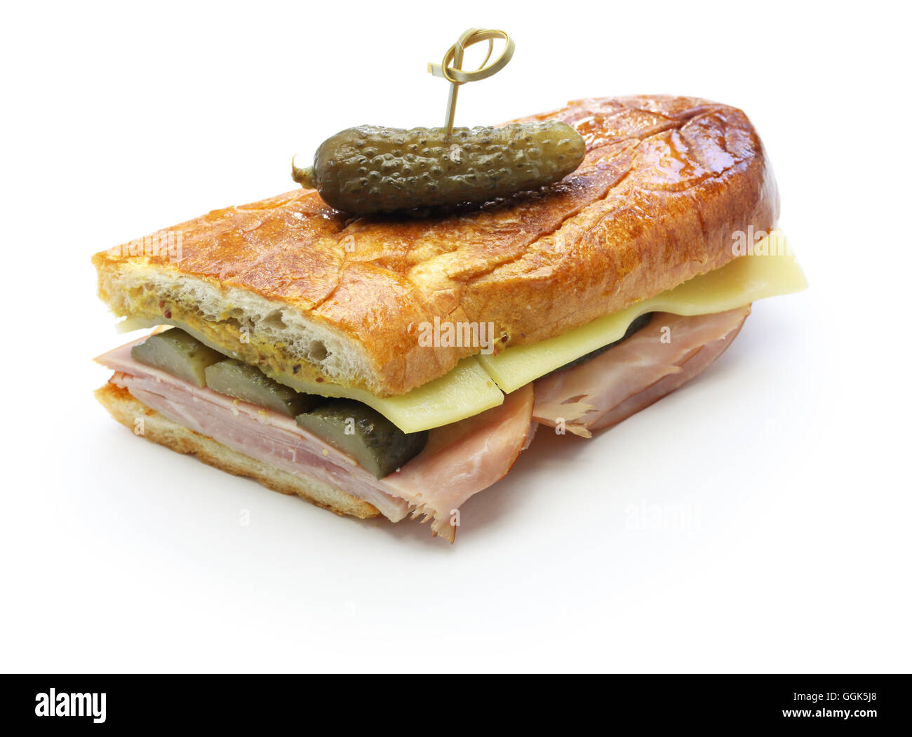 cuban sandwich, cuban mix, ham and cheese pressed sandwich isolated on white background Stock Photo