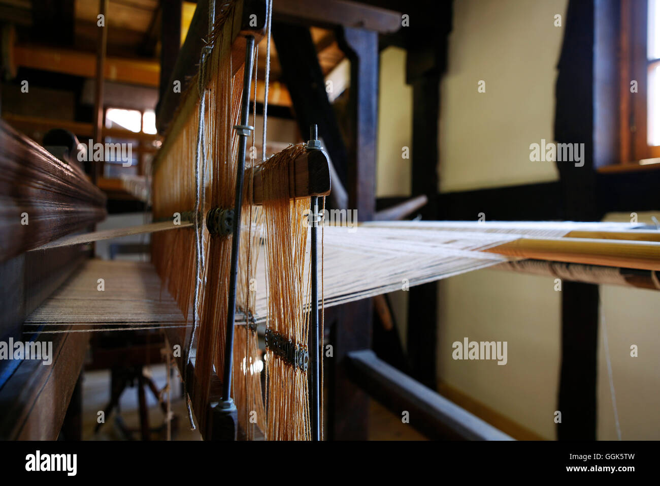Traditional weaving loom on display at Lebendiges Museum Odershausen open air museum