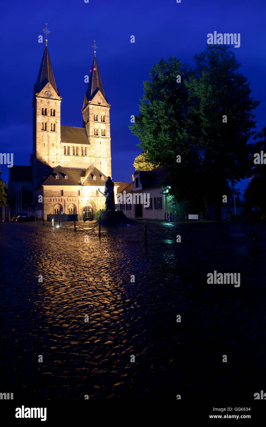 Fritzlar Cathedral with Domplatz square at night, Fritzlar, Hesse, Germany, Europe Stock Photo