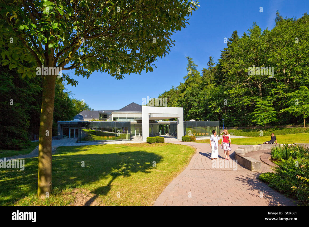 Modern rear entrance of the Wandelhalle Bad Wildungen in Europe's biggest spa park, Bad Wildungen, Hesse, Germany, Europe Stock Photo