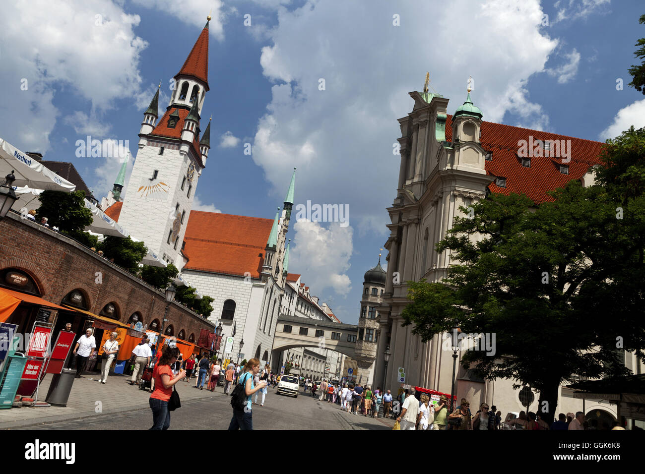 Altes Rathaus and Viktualenmarkt, Munich, Bavaria, Germany, Europe Stock Photo