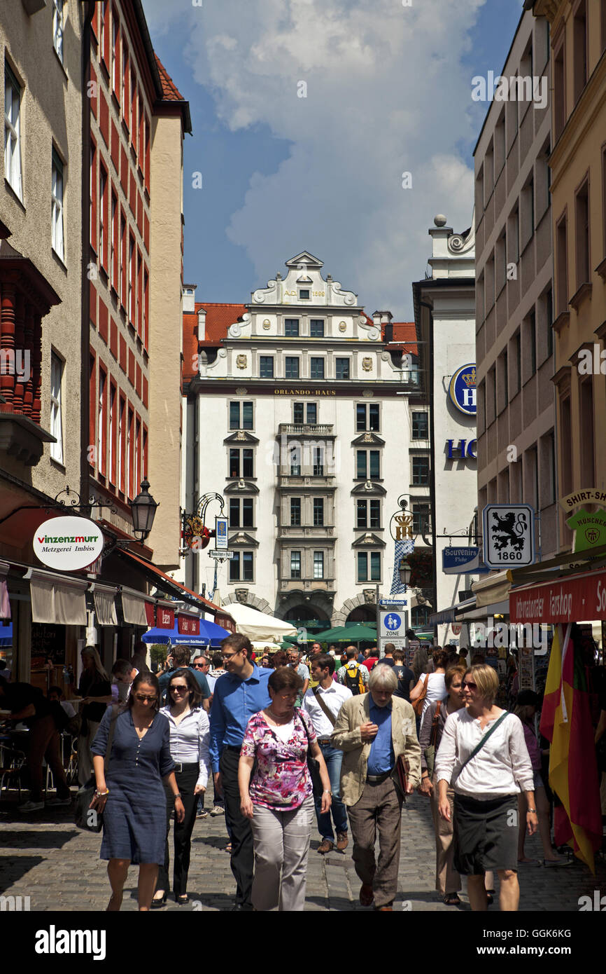 Shopping crowds on Orlandostrasse, Munich, Bavaria, Germany, Europe Stock Photo