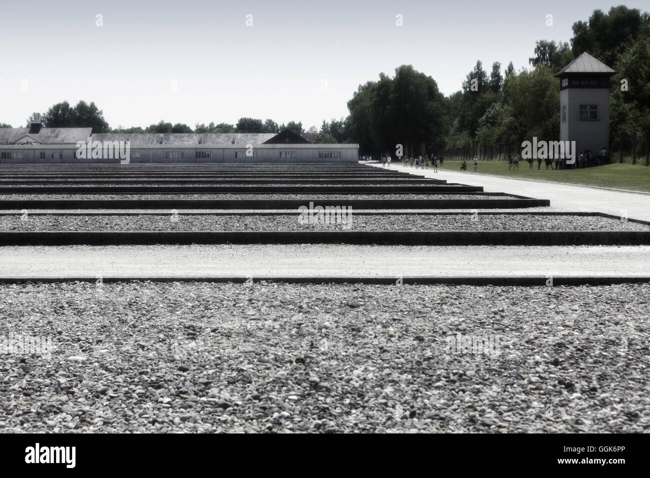 Grounds and ex-barrack foundations, Dachau Concentrations Camp, Dachau, Munich, Bavaria, Germany Stock Photo