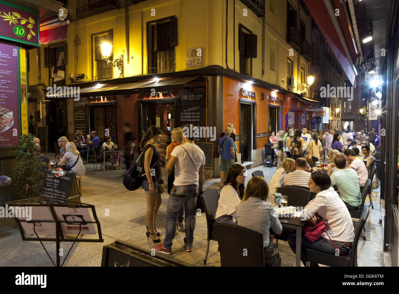 Nightlife in the Santa Ana district, Madrid, Spain Stock Photo