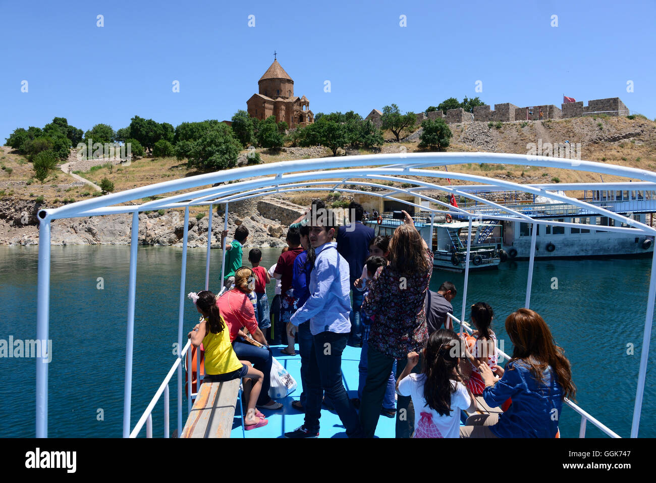 Ferry to Achtamar Church at lake Van, Kurd Populated Area, East Anatolia, East Turkey, Turkey Stock Photo