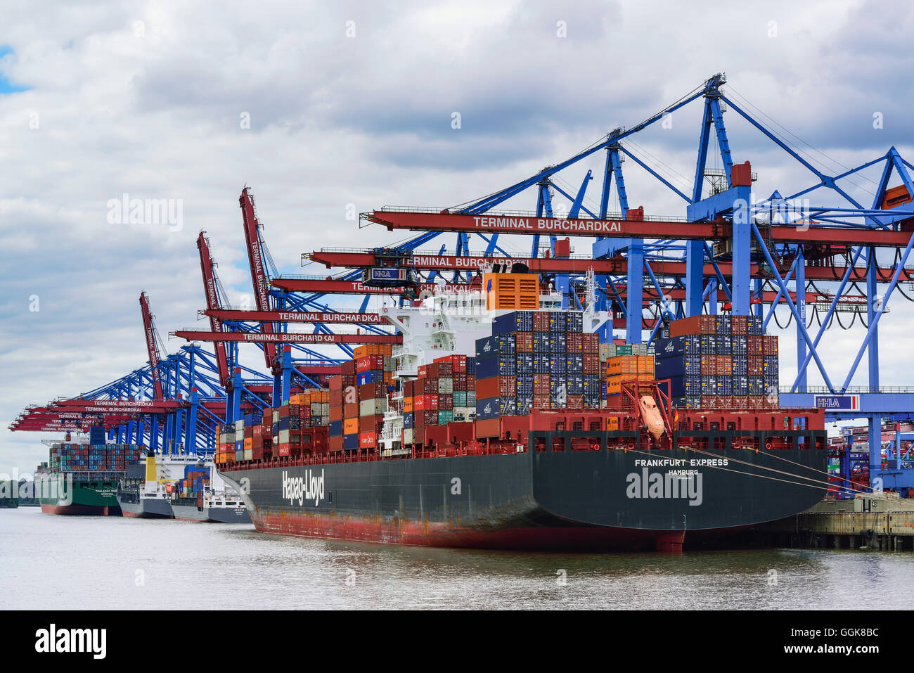 Container ships at container terminal Burchardkai, Waltershof, Hamburg, Germany Stock Photo