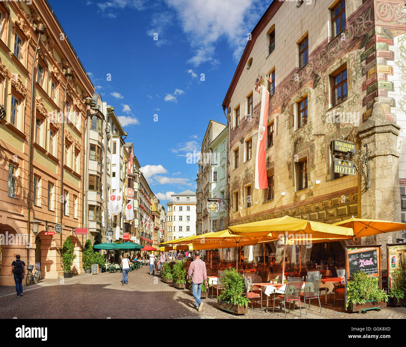 Pedestrian area with pavement cafes, Innsbruck, Tyrol, Austria Stock Photo