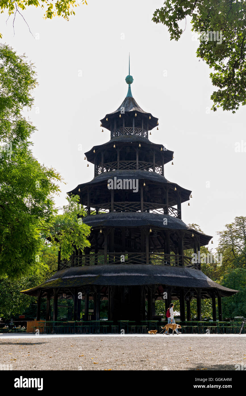 Chinese Tower in the English Garden, Munich, Upper Bavaria, Bavaria, Germany Stock Photo