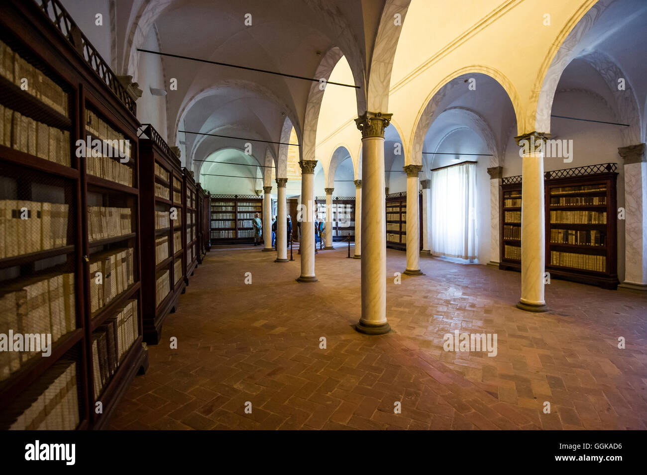Library in the Abbazia di Monte Oliveto Maggiore, Crete Senesi, near Siena, Tuscany, Italy Stock Photo