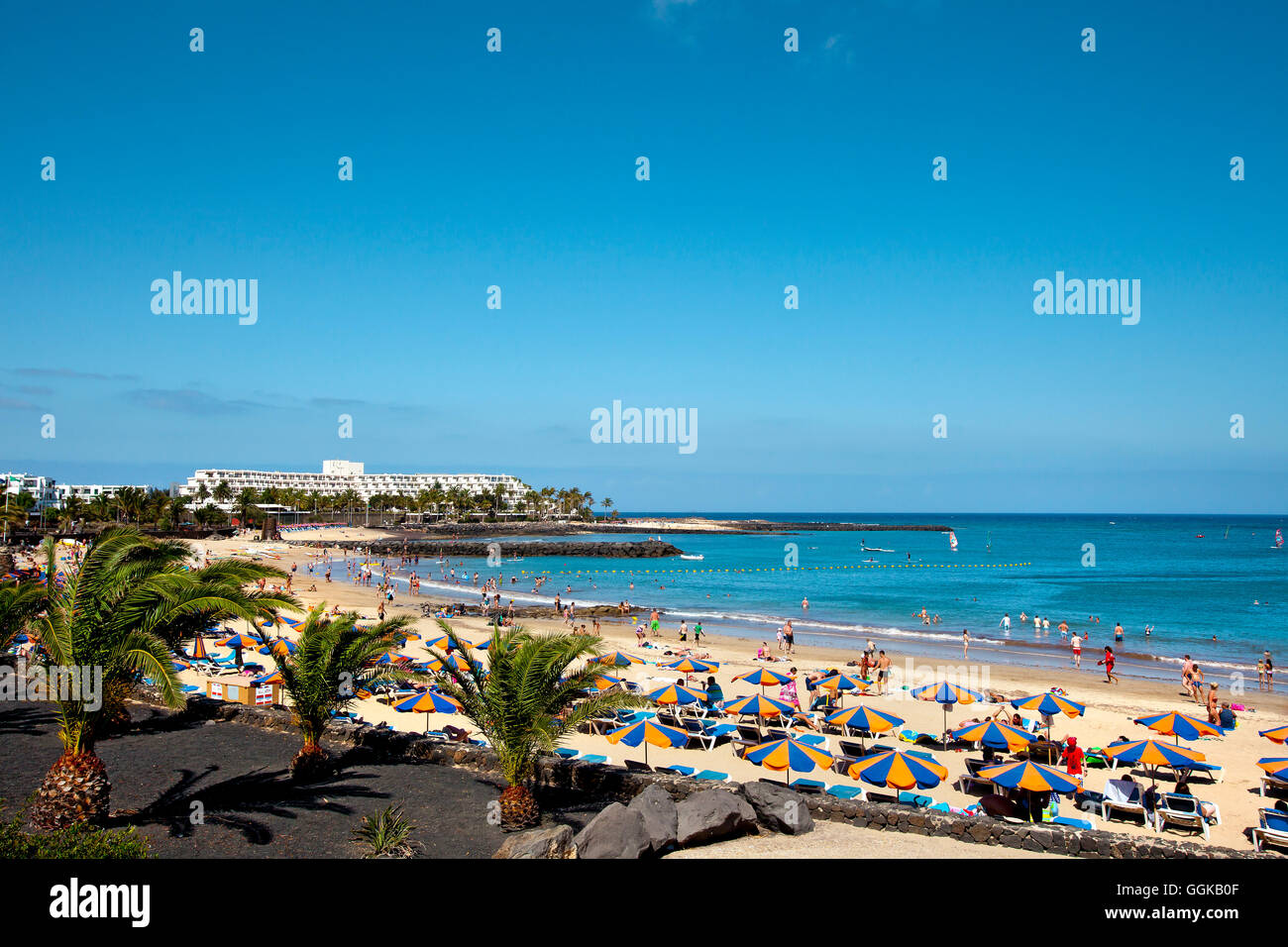 Beach, Playa de Cucharas, Costa Teguise, Lanzarote, Canary Islands, Spain Stock Photo