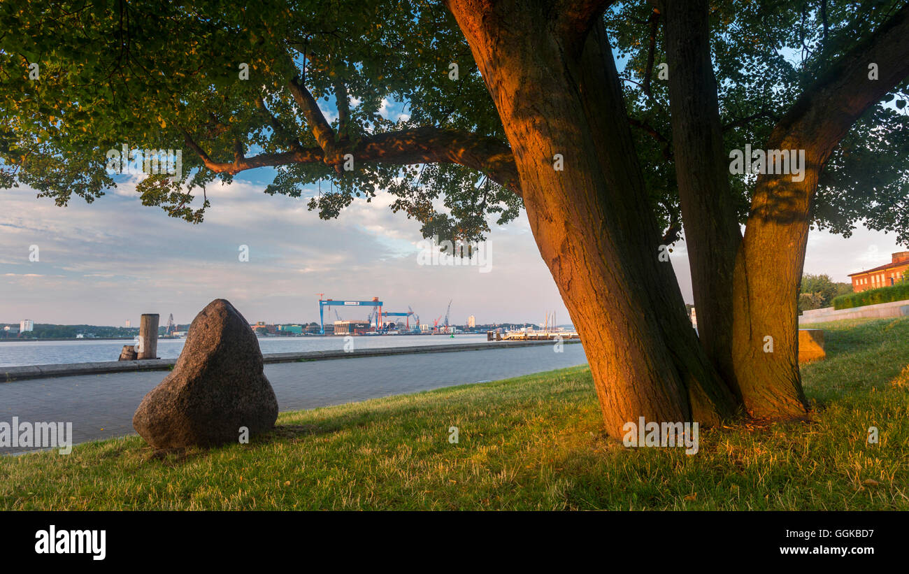 Howaldtswerke-Deutsche Werft, Landtag Schleswig-Holstein, Kiel Fjord, Baltic Sea, Kiel, Schleswig-Holstein, Germany Stock Photo