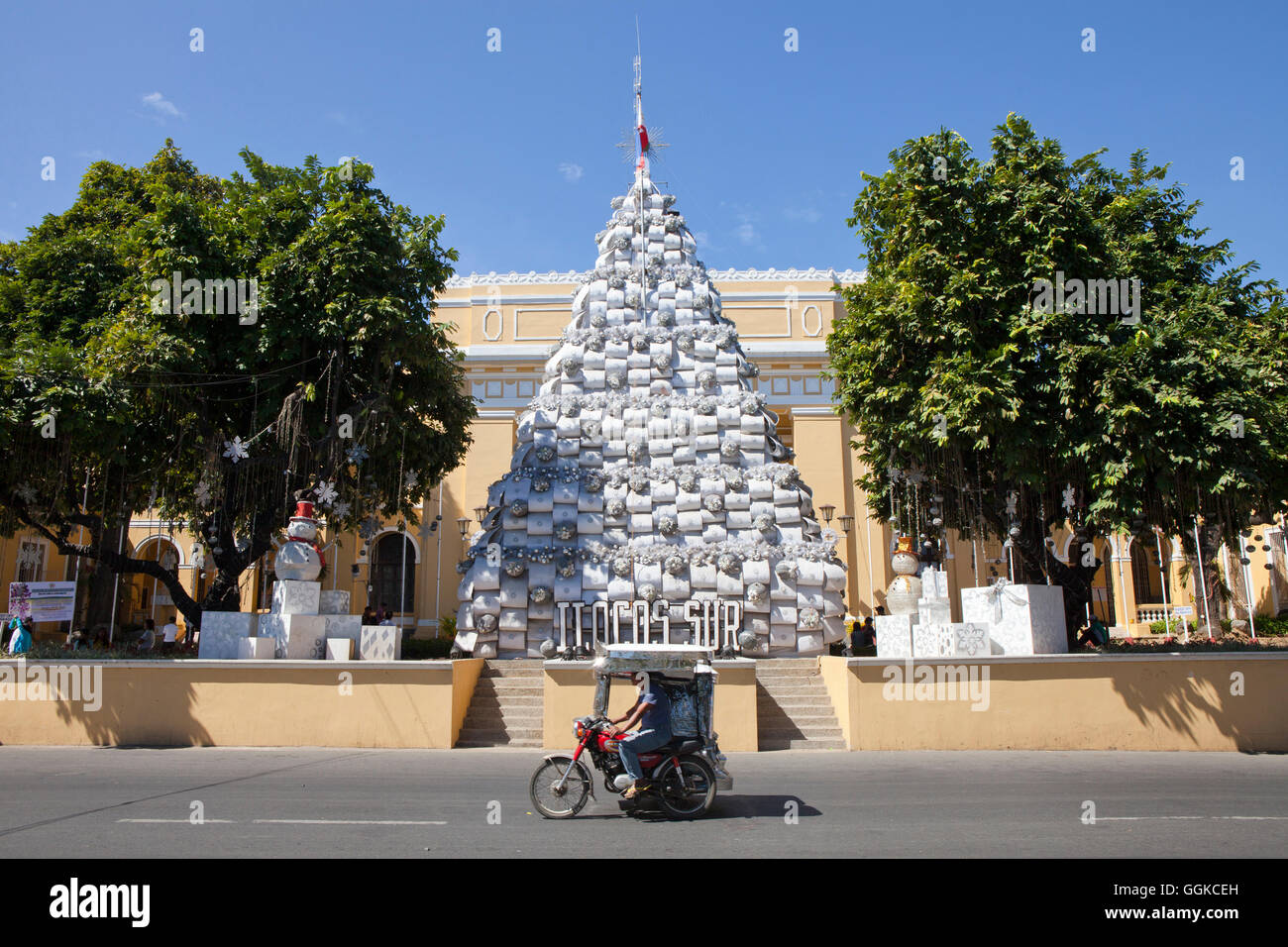 Christmas tree in front of the city hall, in the historical city of Vigan City, UNESCO World Heritage Site, Ilocos Sur province, Stock Photo