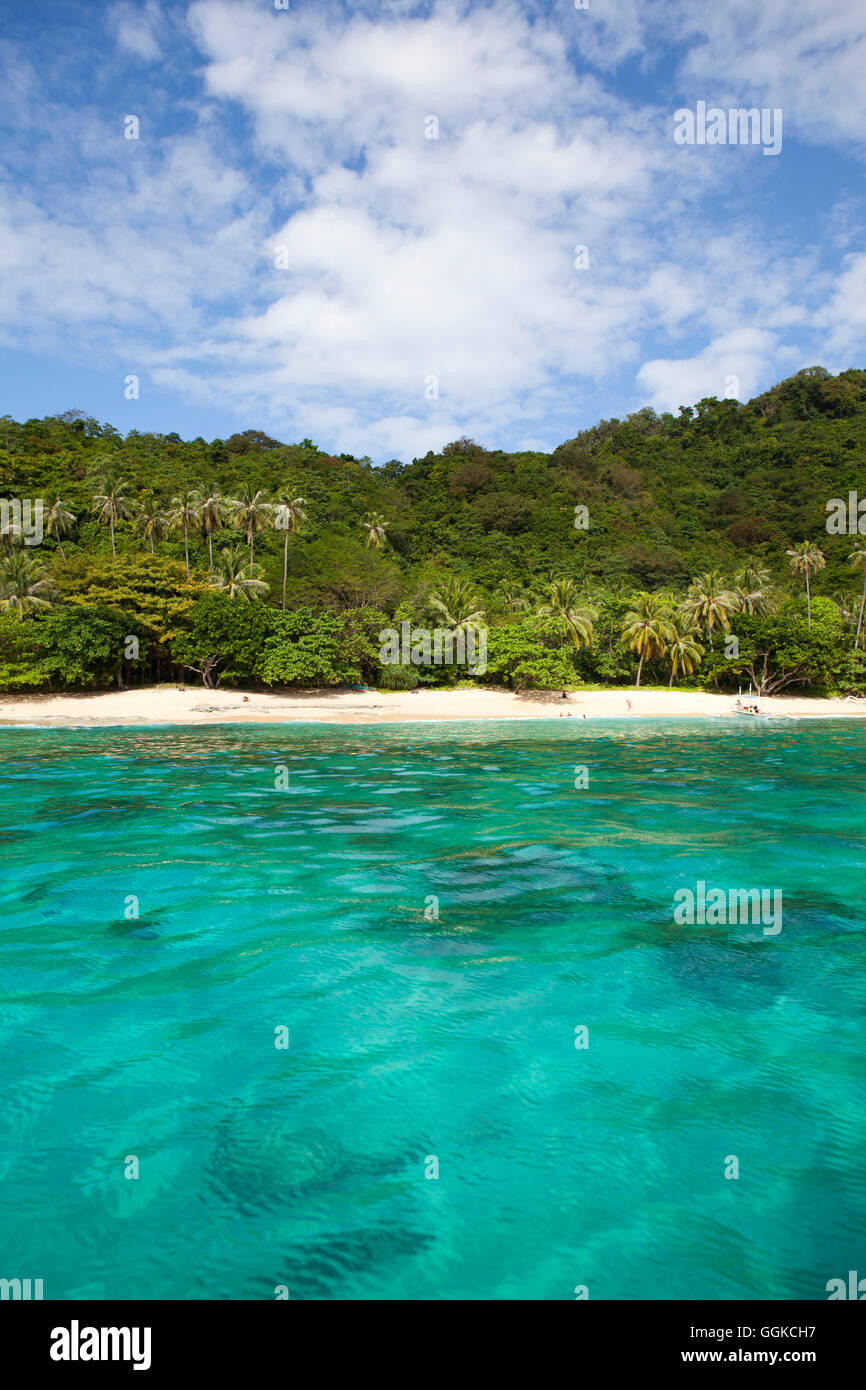 Tropical beach in the archipelago Bacuit near El Nido, Palawan Island, South China Sea, Philippines, Asia Stock Photo