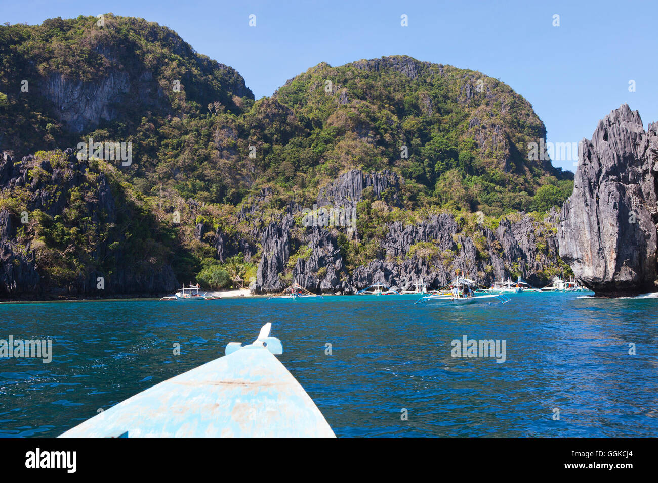Excursion boats in the Archipelago Bacuit near El Nido, Palawan Island, South China Sea, Philippines, Asia Stock Photo