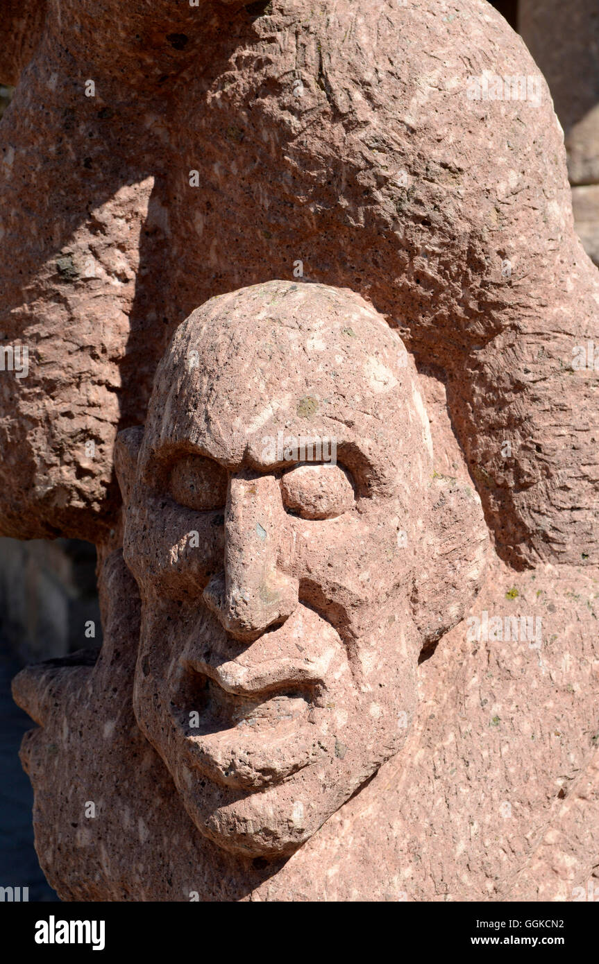 statue in stone of trachyte, Fordongianus, Sardinia Stock Photo