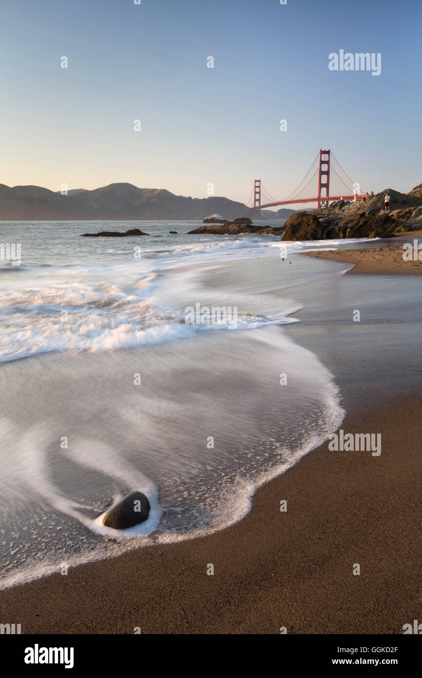 Baker Beach with view of the Golden Gate Bridge, San Francisco, Pacific Coast Highway, Highway 1, West Coast, Pacific, Californi Stock Photo