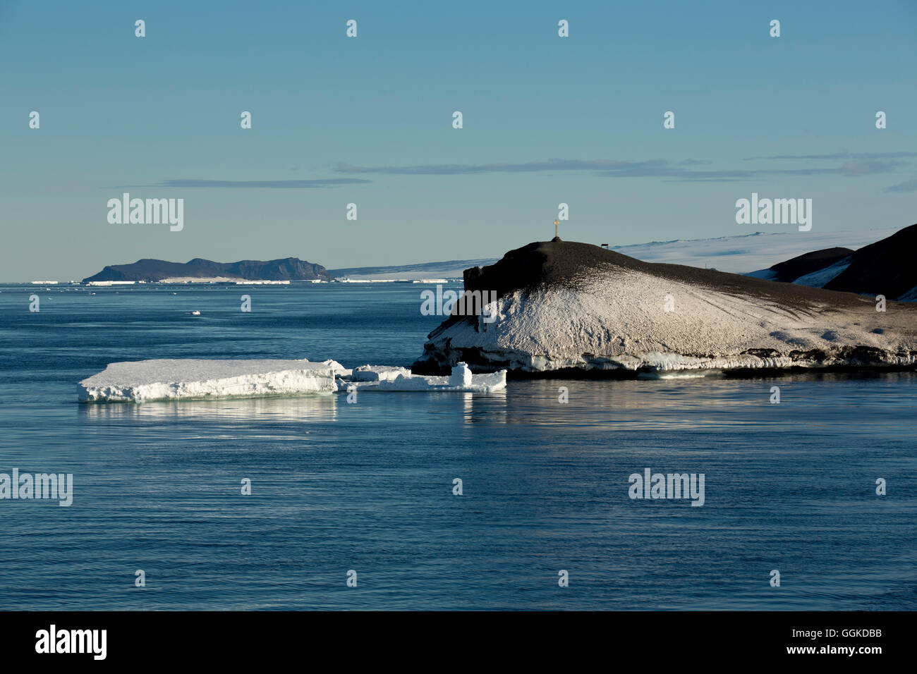 View from McMurdo Station to the surrounding snowy mountains, McMurdo Station, Ross Island, Antarctica Stock Photo