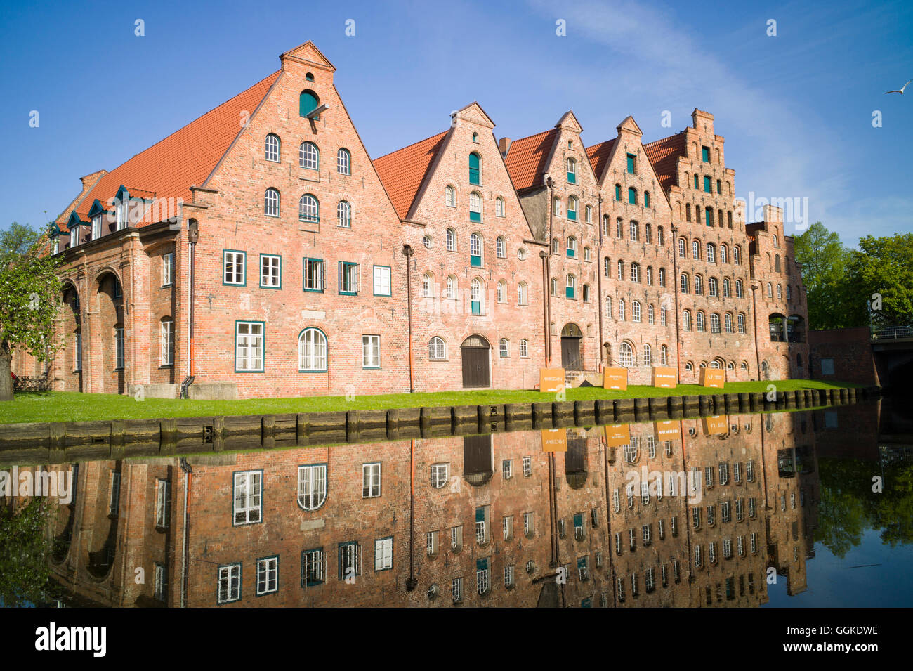 Salt storehouses on the river Trave, Lubeck, Schleswig-Holstein, Germany Stock Photo