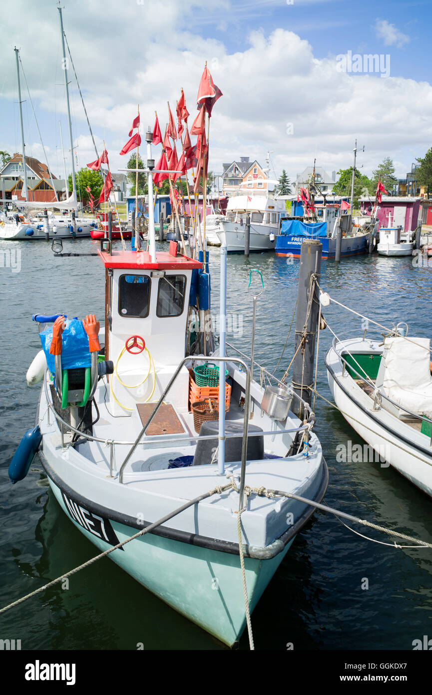 Fishing boats in harbor, Niendorf, Lubeck, Schleswig-Holstein, Germany Stock Photo