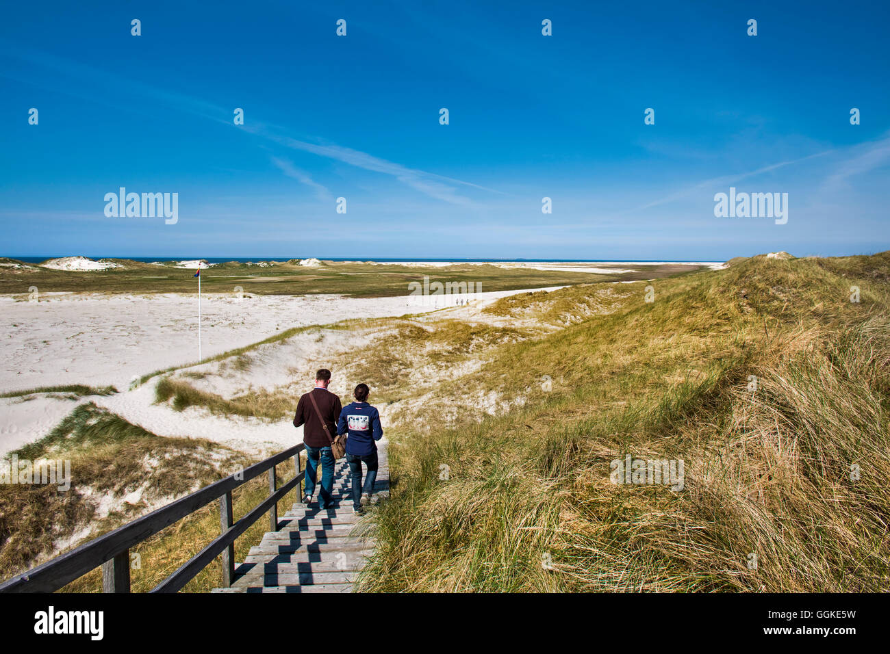Hikers in the dunes, Amrum Island, North Frisian Islands, Schleswig-Holstein, Germany Stock Photo
